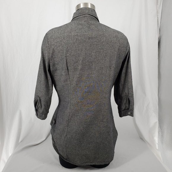 JL❤ Button Front Collared Shirt Gray Womens Large - Picture 7 of 14